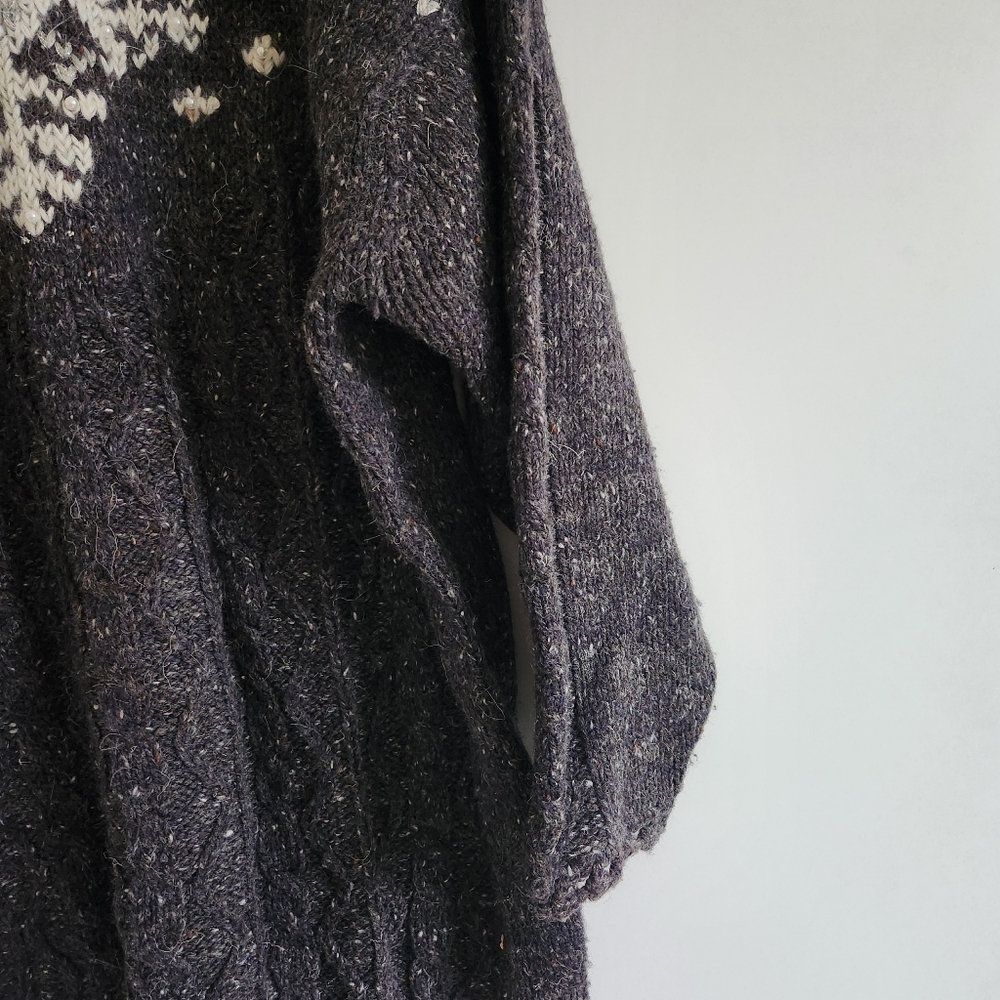 Anne Klein Charcoal and Cream Fair Isle Cable-Knit Sweater - Picture 4 of 7